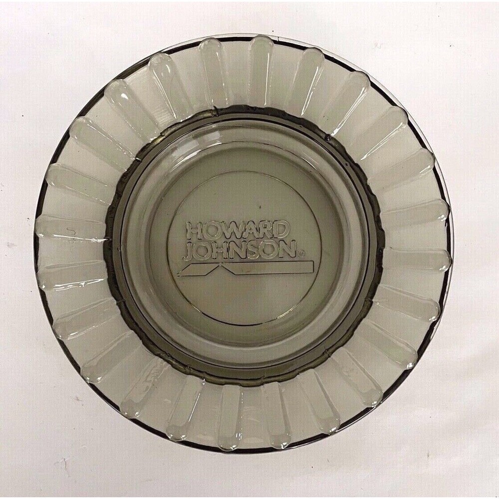 Vintage Glass Howard Johnson’s Hotel Advertising Ashtray Fluted 4.5" Smokey Gray